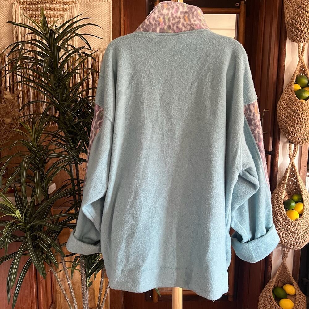 Sierra Pacific Quarter Zip Fleece Womens XL Blue Leopard Print Pullover Jacket - Picture 2 of 5
